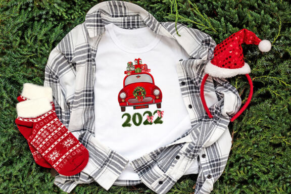 Vintage red car with Christmas gifts