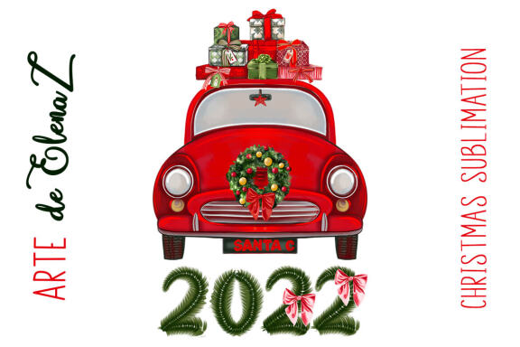 Vintage red car with Christmas gifts