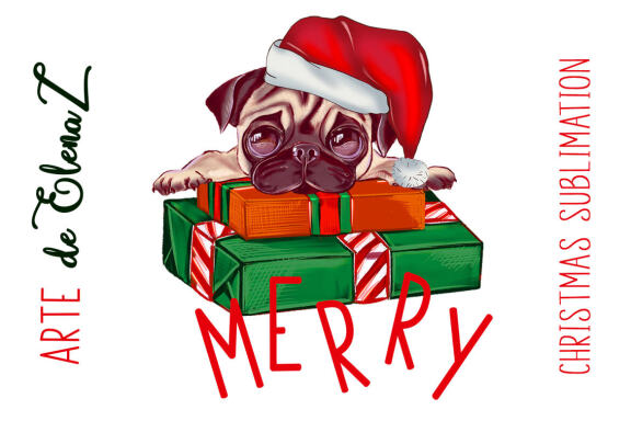 Merry christmas pug with horns sublimation - dog clipart