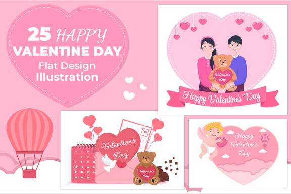 25 Happy Valentine's Day Flat Design Illustration