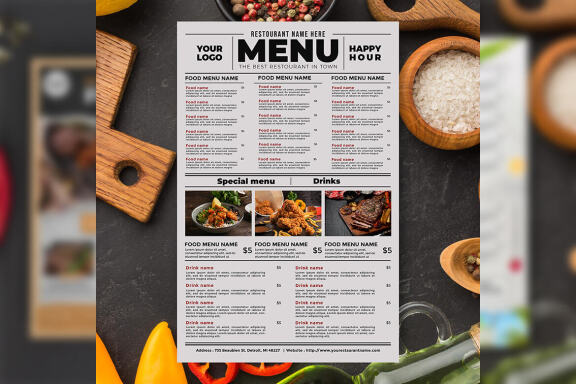 Minimalist restaurant menu