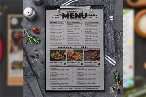 Minimalist restaurant menu