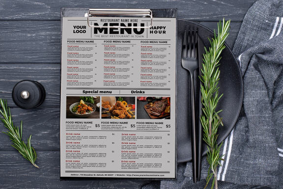 Minimalist restaurant menu