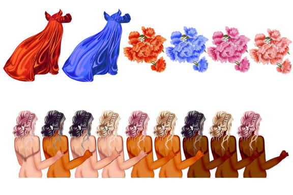 Fashion girls clipart, Women Holding Pink Flower Bouquet