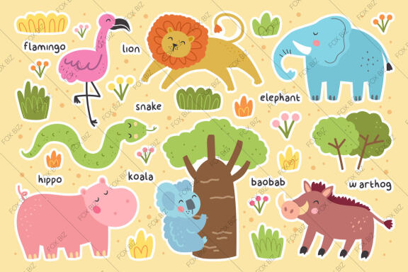 Wild animals illustrations. Vector design for children