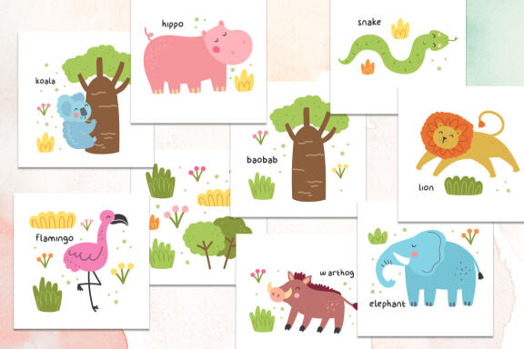 Wild animals illustrations. Vector design for children