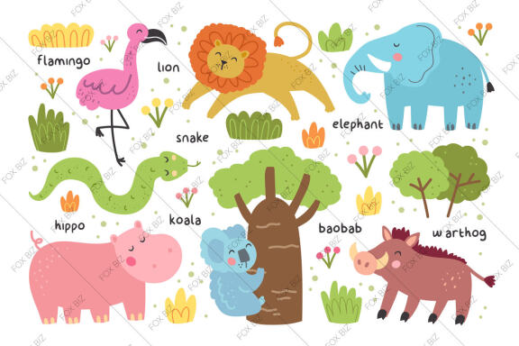 Wild animals illustrations. Vector design for children