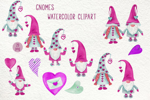 Romantic Nordic Gnomes pink clipart