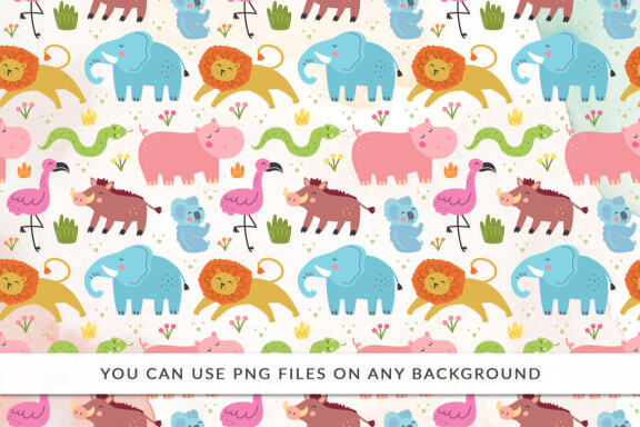 Wild animals seamless patterns Jpeg Png Eps