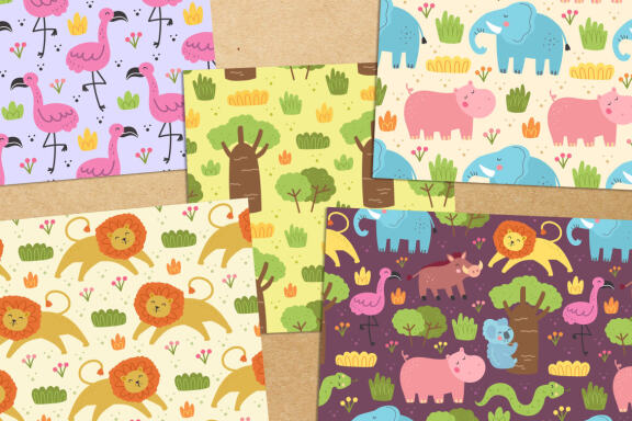 Wild animals seamless patterns Jpeg Png Eps