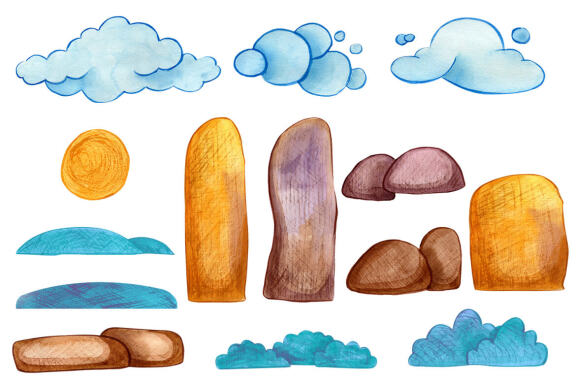 Winter landscape watercolor clipart, christmas