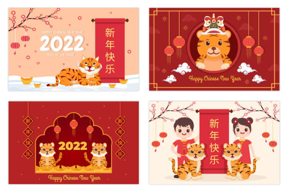24 Happy Chinese New Year 2022 Flat Design