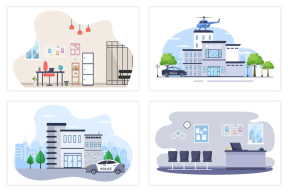 20 Police Station Department Building Illustration