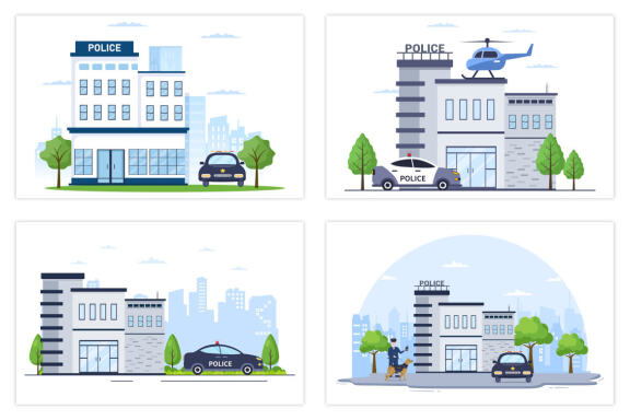 20 Police Station Department Building Illustration