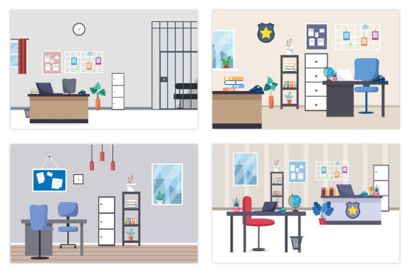 20 Police Station Department Building Illustration