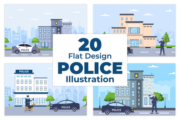 20 Police Station Department Building Illustration