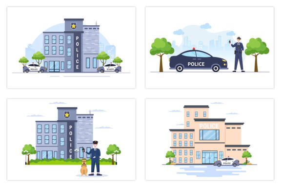20 Police Station Department Building Illustration