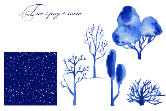 Winter Mountain Landscape Watercolor Clipart  