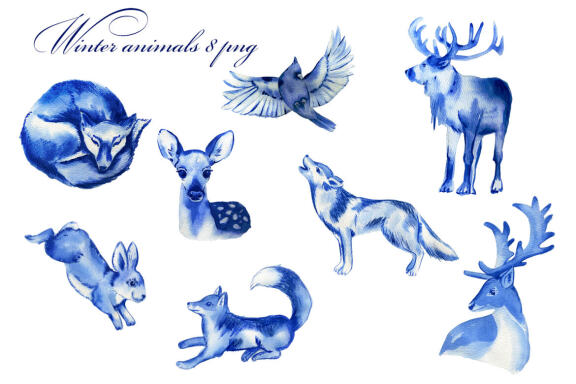 Winter Mountain Landscape Watercolor Clipart  