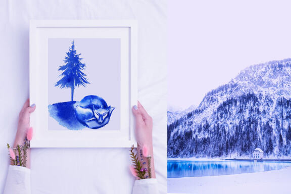 Winter Mountain Landscape Watercolor Clipart  