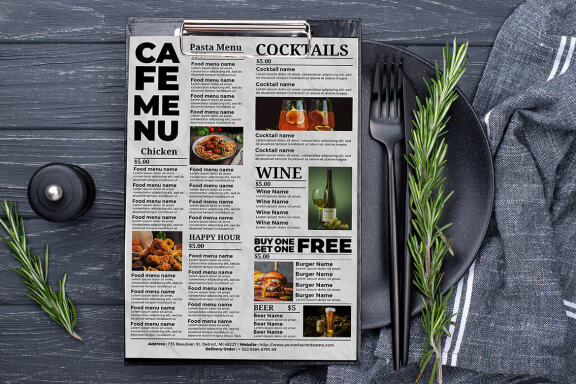 White restaurant menu