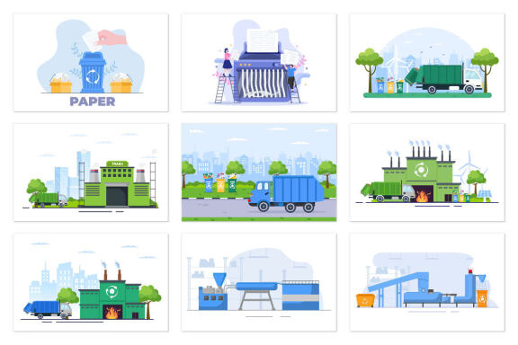 22 Recycle Process Trash Illustration
