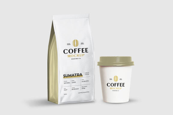 Coffee Cup & Bag Packaging FREE Mockup