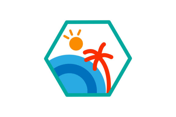 Sunset beach lineart logo flat design template vector