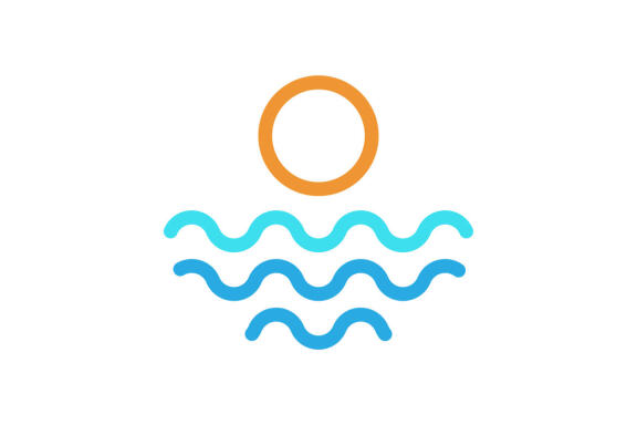 Sunset beach lineart logo flat design template vector