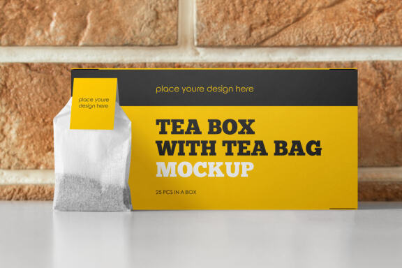 Tea Box with Tea Bag Mockup