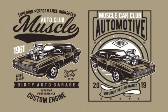 4 Muscle Car Badge Design Set