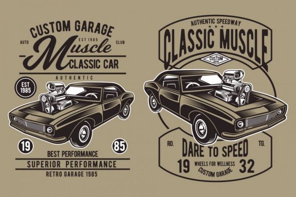 4 Muscle Car Badge Design Set