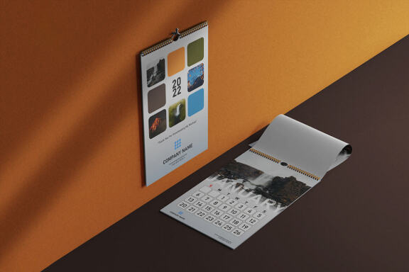 Wire Wall Calendar Isometric FREE Mock-up