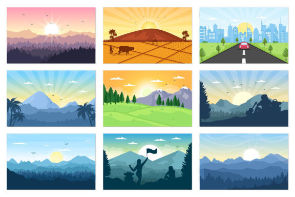 23 Sunrise Landscape Background Illustration