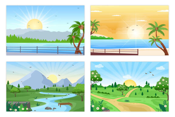 23 Sunrise Landscape Background Illustration