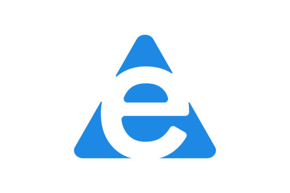 Initial e triangle negative space logo design template