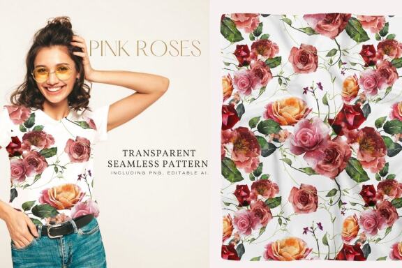 Antic flowers and 5 seamless patterns