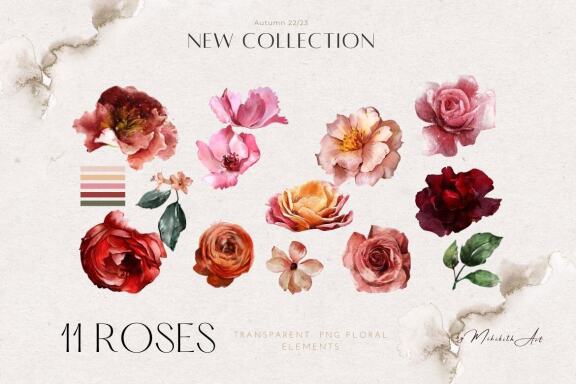Antic flowers and 5 seamless patterns