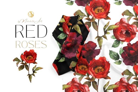 Antic flowers and 5 seamless patterns