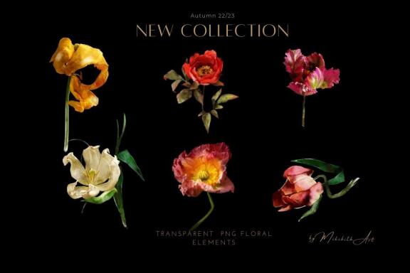 Antic flowers and 5 seamless patterns