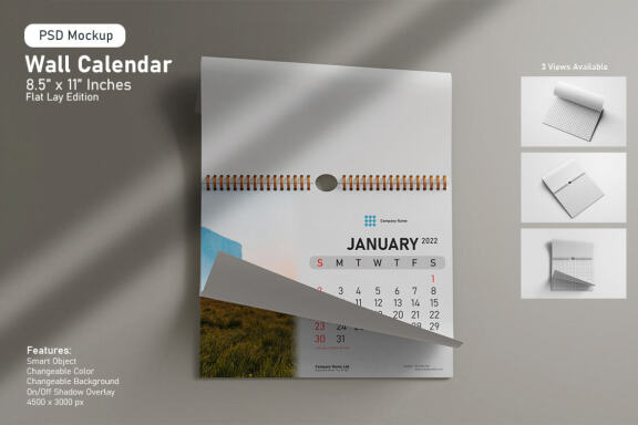 Wire Wall Calendar 8.5x11 Inches - Flat Lay
