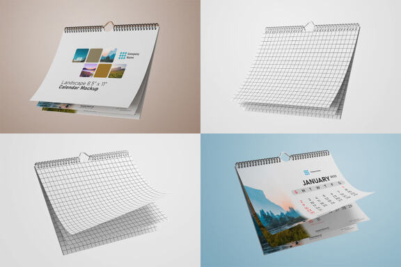 Wire Wall Calendar Mockup 8.5x11 Inches - Floating