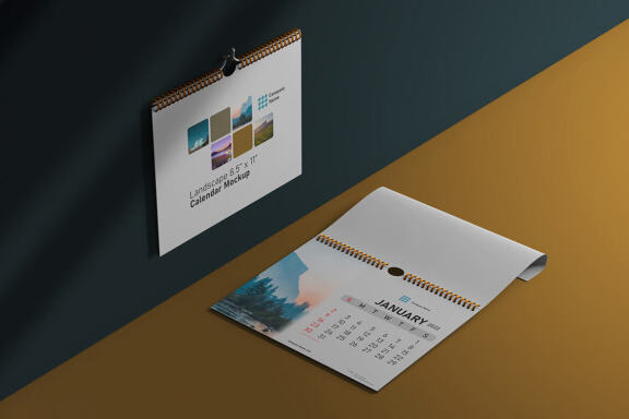 Wall Calendar FREE Isometric Mock-up