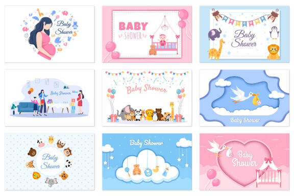 25 Baby Shower Little Boy or Girl Illustration