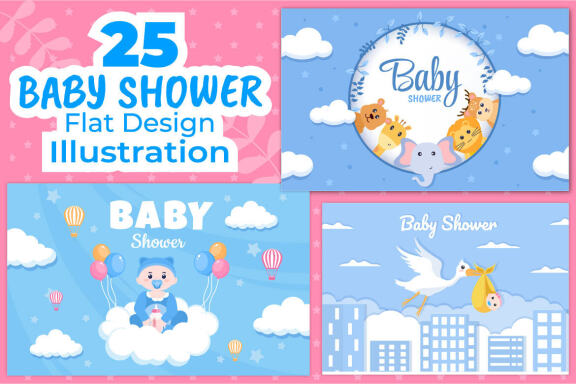 25 Baby Shower Little Boy or Girl Illustration