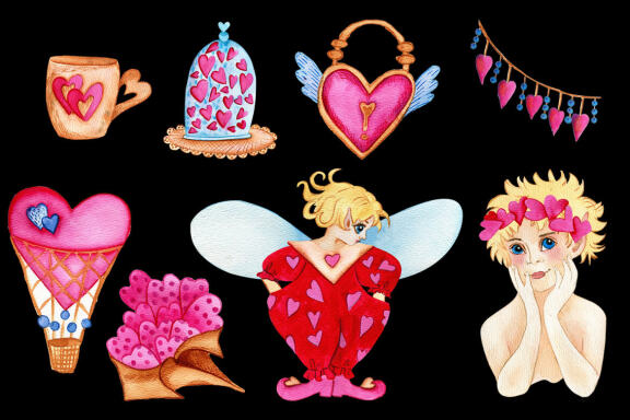 Fairies valentines day watercolor clipart