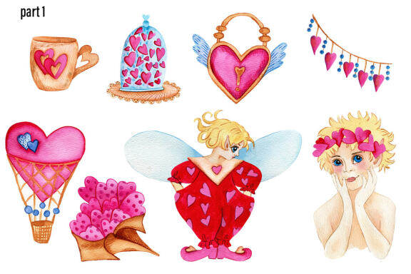Fairies valentines day watercolor clipart