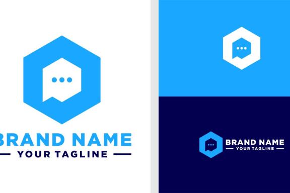 HEXAGONAL LOGO BUBBLE CHAT NEGATIVE SPACE EDITABLE