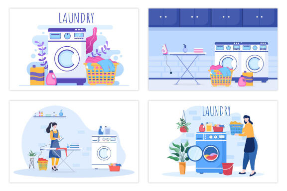 17 Laundry Wash and Drying Machines Illustration
