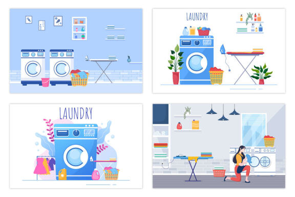 17 Laundry Wash and Drying Machines Illustration